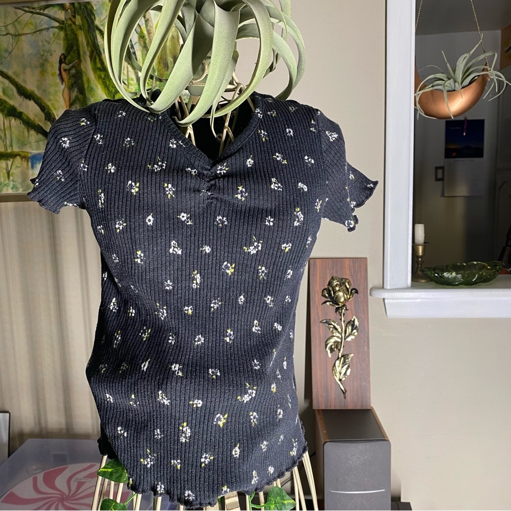 Art Class Black Floral Top Kids Girl Medium 7/8